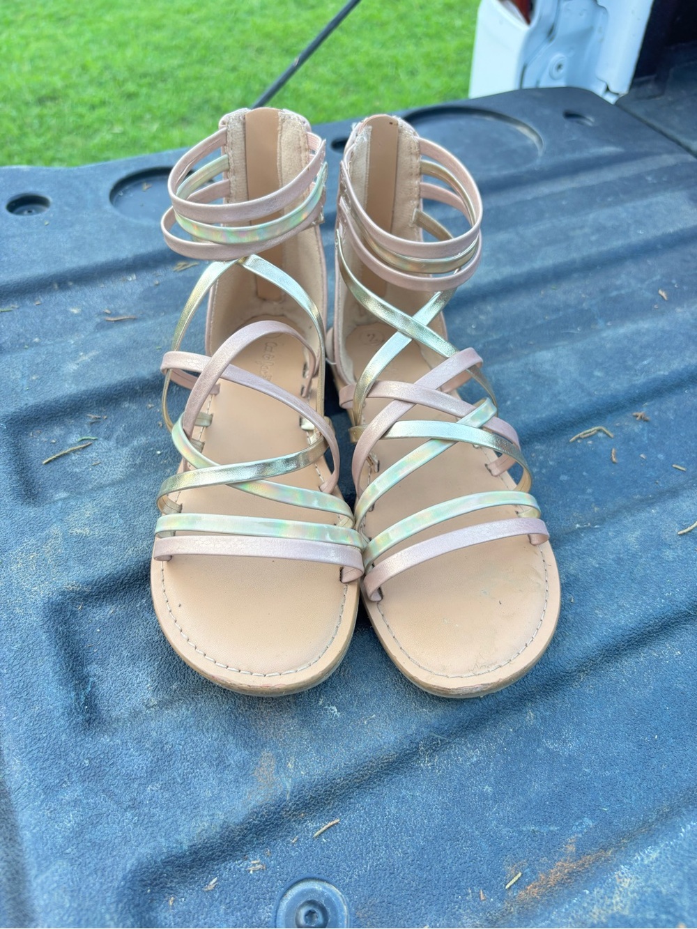 Cat & Jack Girls' Iridescent Strappy Gladiator Sandals in Nude Back to School